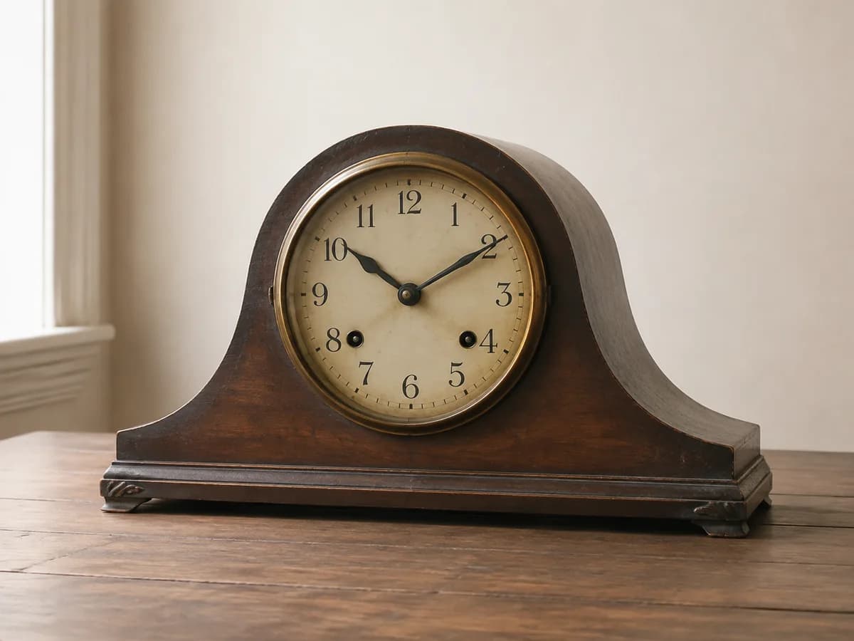 Vintage mantel clock photographed for the marketplace catalogue