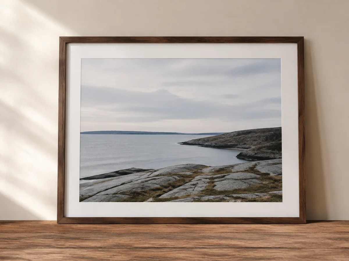 Coastal landscape print photographed for the marketplace catalogue